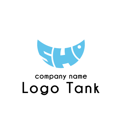 水色のアルファベットで魚をイメージさせるロゴ ロゴタンク 企業 店舗ロゴ シンボルマーク格安作成販売