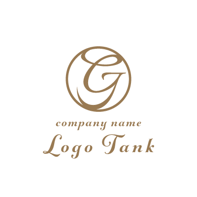薄茶色の円の中に薄茶色のアルファベットのｇとｊを組み合わせたロゴ ロゴタンク 企業 店舗ロゴ シンボルマーク格安作成販売