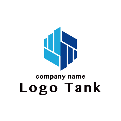 青と水色のシンメトリーなロゴ ロゴタンク 企業 店舗ロゴ シンボルマーク格安作成販売