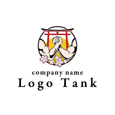 和風テイストの背景と固い絆のロゴ ロゴタンク 企業 店舗ロゴ シンボルマーク格安作成販売