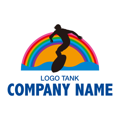 サーファーと虹のロゴマーク ロゴタンク 企業 店舗ロゴ シンボルマーク格安作成販売