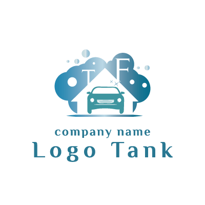 TとFが入った車がピカピカのロゴ ショップ / 店舗 / 車 / メンテナンス / T / F / アルファベット / 泡 / 清潔感 / ロゴ / 作成 / 製作 /,ロゴタンク,ロゴ,ロゴマーク,作成,制作