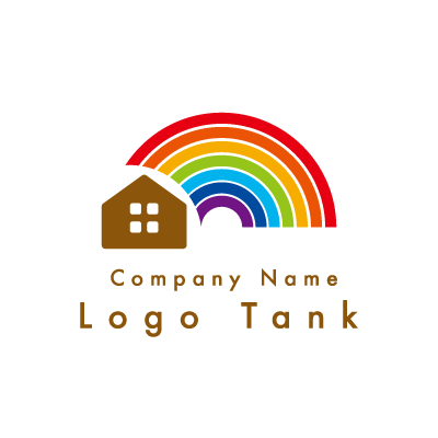 家と虹のポップなロゴ