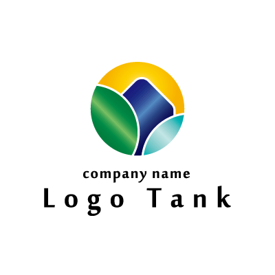 イエロー 紺 緑 ターコイズブルーのグラデーションのロゴ ロゴタンク 企業 店舗ロゴ シンボルマーク格安作成販売