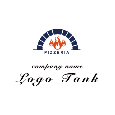 ピザ窯と炎のロゴ