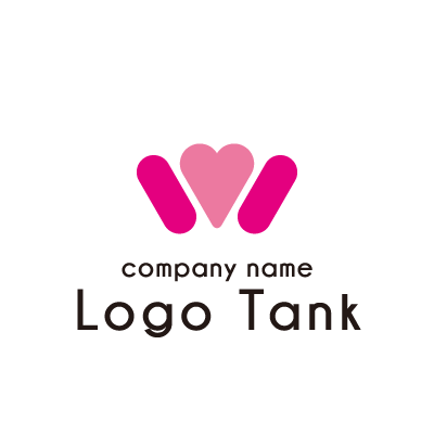 ハートを利用した「W」のロゴ ピンク / 黒 / ブラック / アルファベット / 文字 / W / ハート / 楕円 / 女性 / 可愛い / シンプル /,ロゴタンク,ロゴ,ロゴマーク,作成,制作