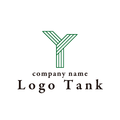 4本線で描いた「Y」のロゴ グリーン、緑、深緑、黒、ブラック,アルファベット、線、4本線、文字、Y,植物、葉、シンプル,ロゴタンク,ロゴ,ロゴマーク,作成,制作