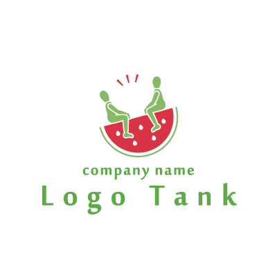 スイカでシーソーをするロゴ スイカ  シーソー,watermelon  seesaw,複数色  ポップ  かわいい,果樹園  農園  農家,ロゴタンク,ロゴ,ロゴマーク,作成,制作