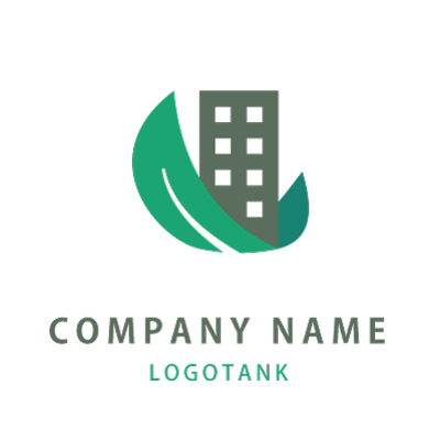 企業と葉を組み合わせたロゴマーク