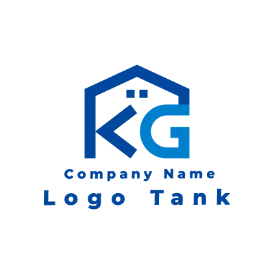 KとGと家 K / G / 青 / 家 / シンプル / フラット / 建築 / 建設 / 製造 / 不動産 / リフォーム / 住宅 /,ロゴタンク,ロゴ,ロゴマーク,作成,制作
