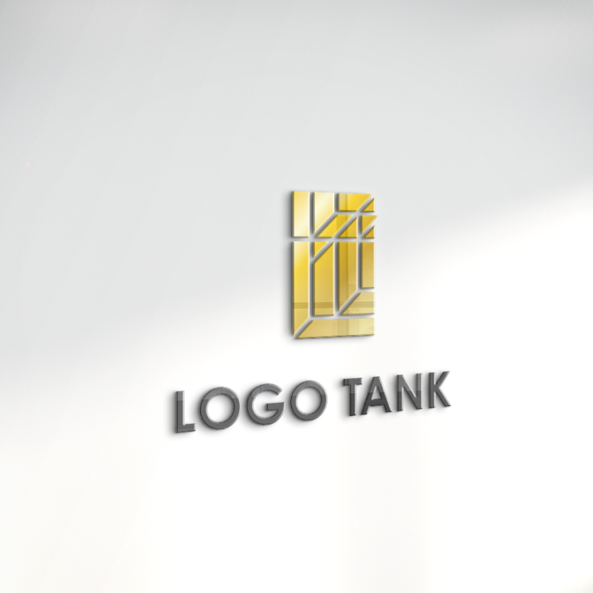 ロゴで看板を作成したイメージ | ゴールドの高級感のある縦長の四角形ロゴ