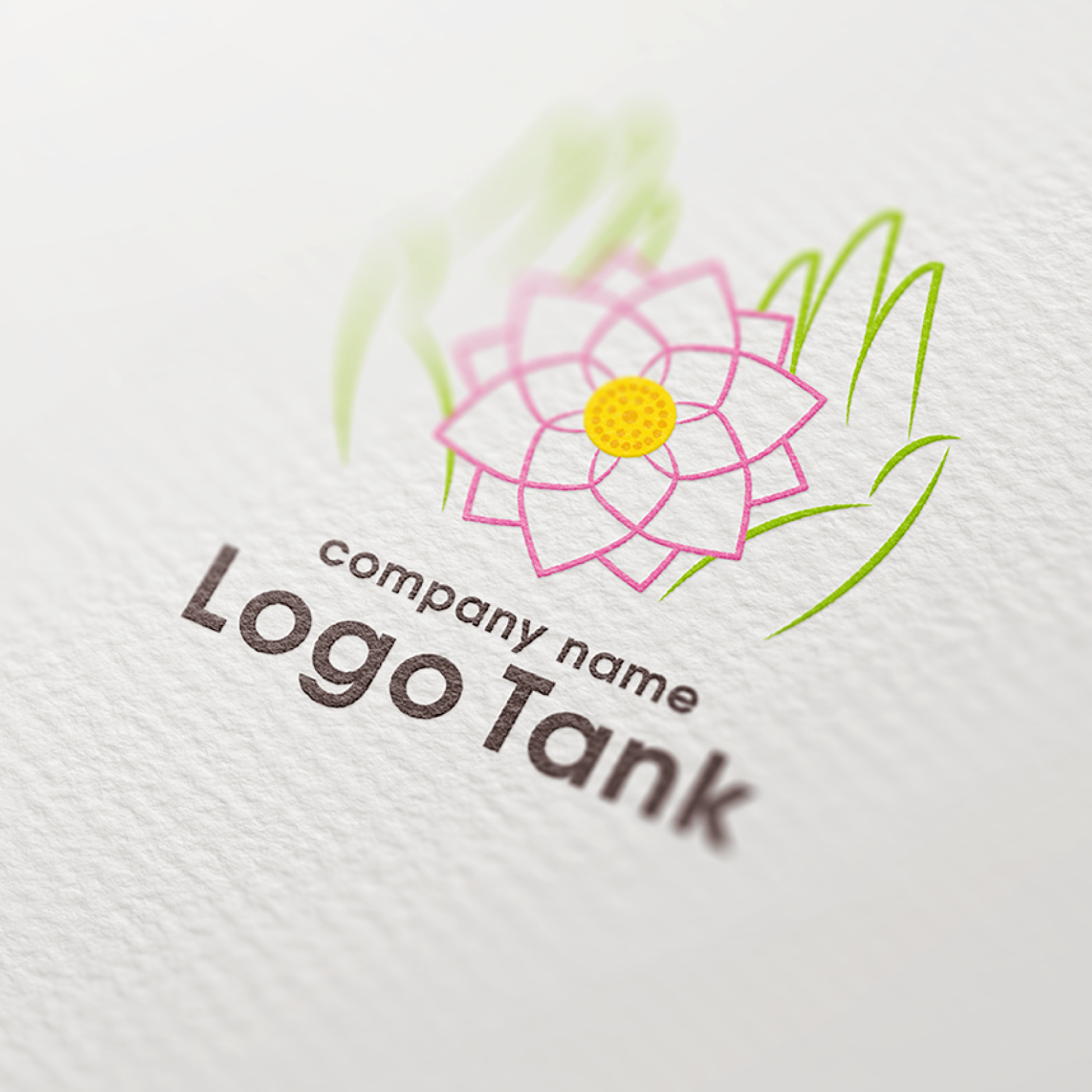 ロゴを紙に印刷したイメージ | 蓮の花と手のロゴ