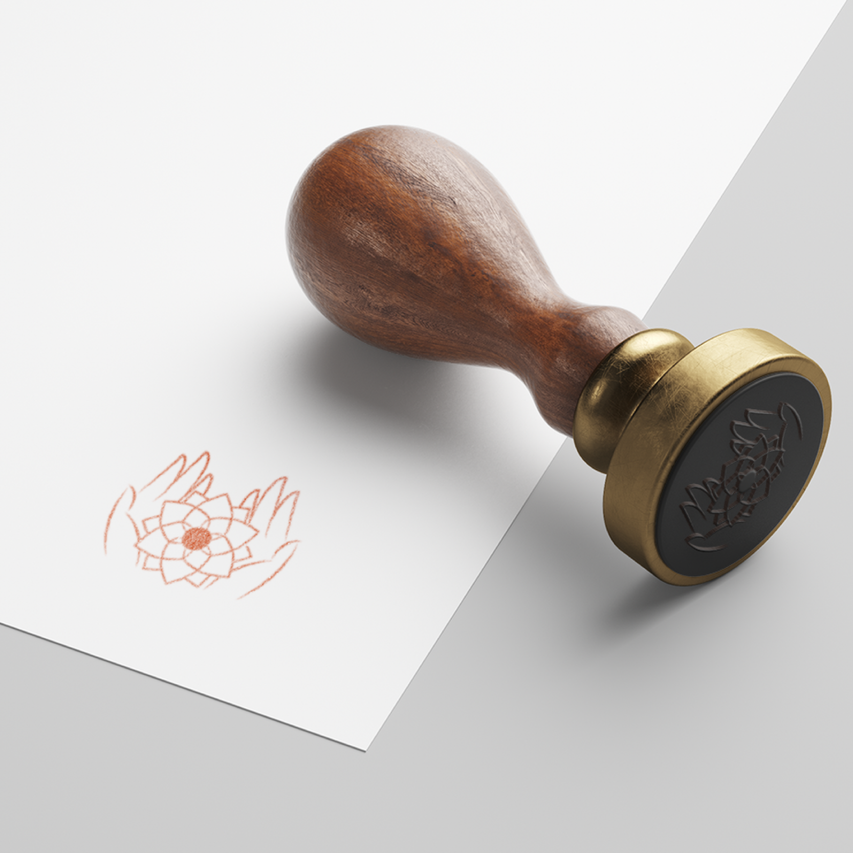 ロゴでスタンプを作成したイメージ | 蓮の花と手のロゴ