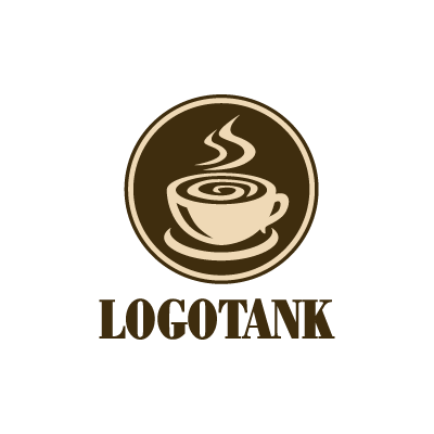 円の中にコーヒーカップを描いたロゴ