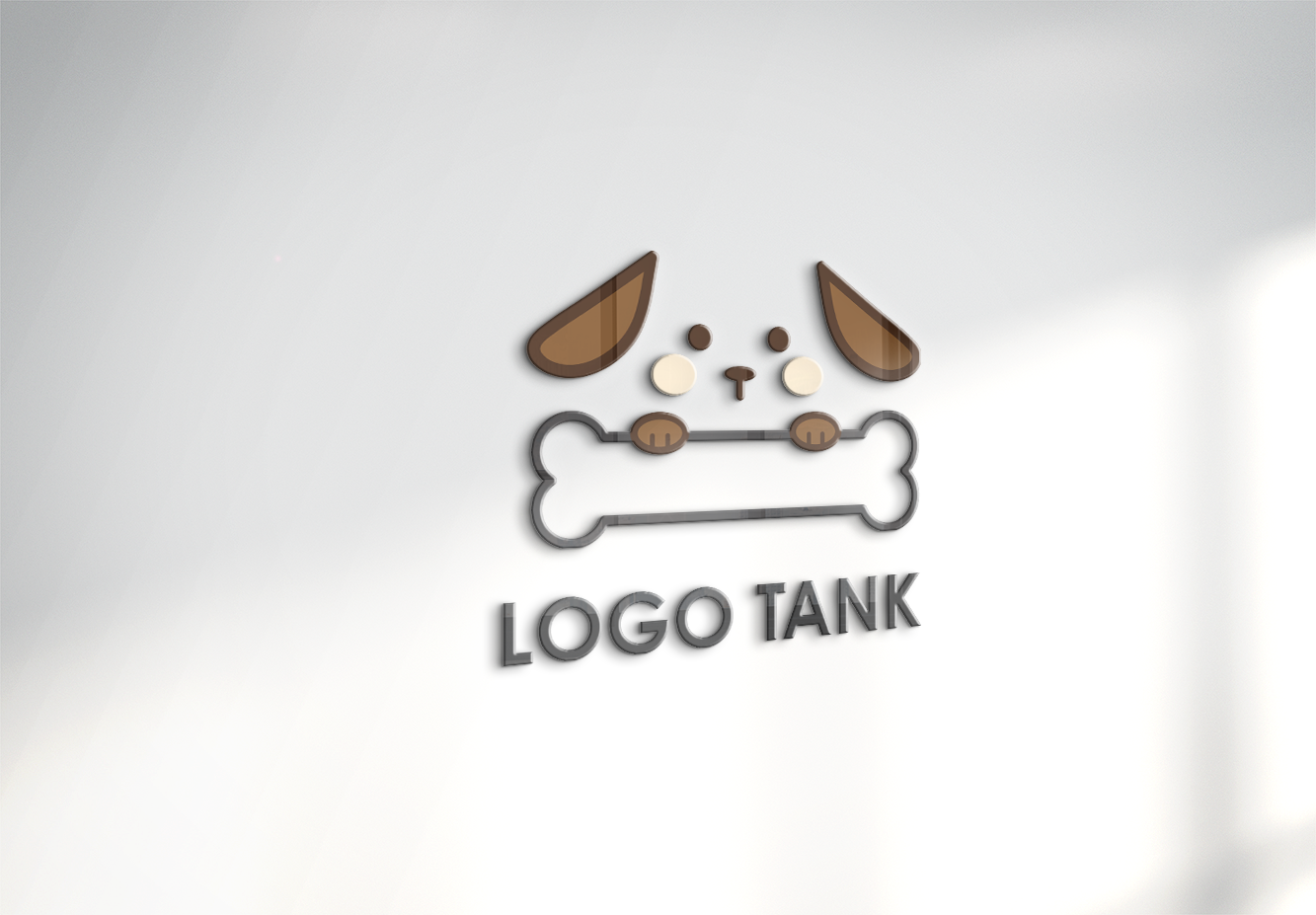 垂れ耳のかわいい犬と骨のイラストロゴ ドッグカフェ / ペットショップ / トリミングサロン / 動物病院 / ペットホテル / 犬のしつけ教室 / ドッグトレーナー / ブリーダー / 犬の保育園 / 犬の幼稚園 / ペットシッター / ドッグラン /,ロゴタンク,ロゴ,ロゴマーク,作成,制作