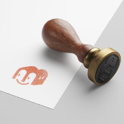 ゴム印・スタンプ作成 | アルファベットのMと笑顔・建物をモチーフにしたロゴ