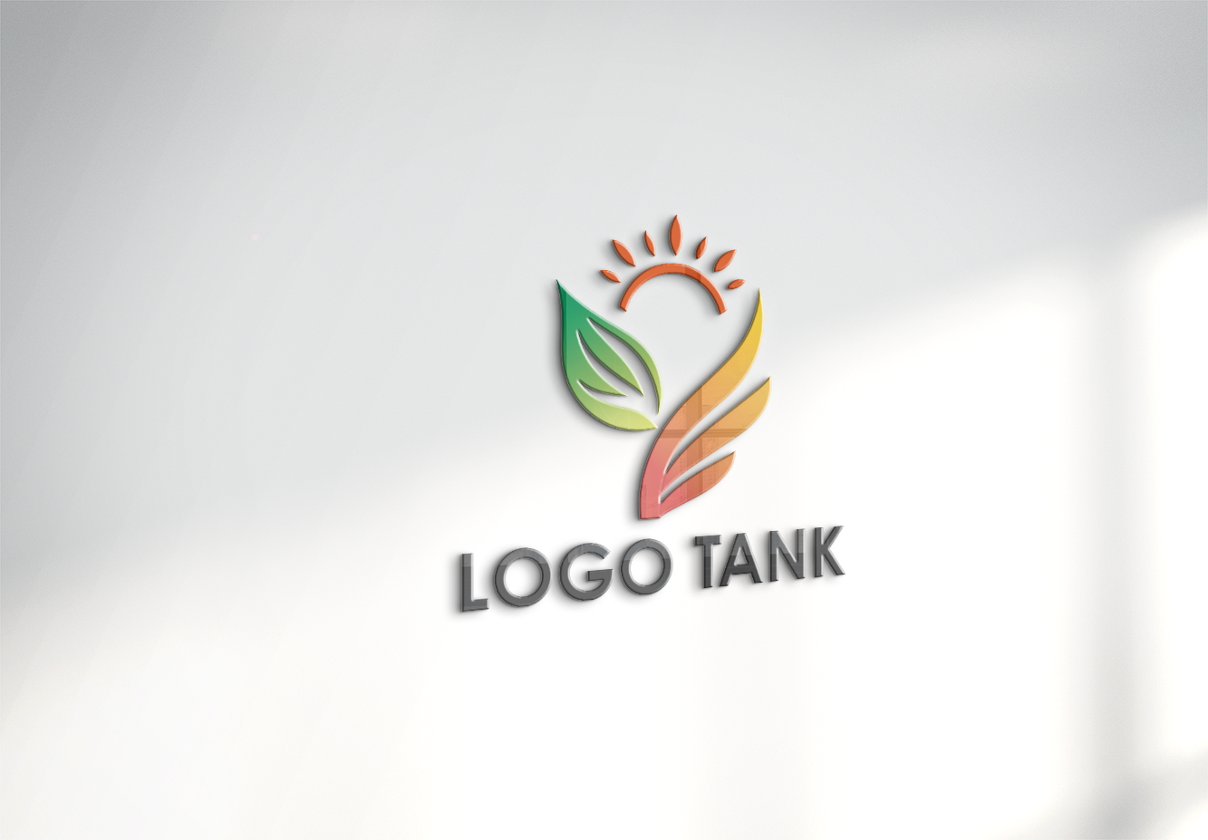 ロゴでカルプ看板を作成したイメージ | 太陽、葉っぱ、翼のロゴマーク