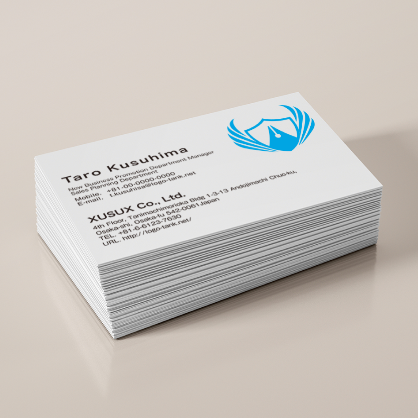 盾・万年筆・翼の組み合わせ 盾/万年筆/翼/信頼/安全/守/重厚感/躍進/未来/飛躍/前進/解決/士業/青/シンプル/クール/ /,ロゴタンク,ロゴ,ロゴマーク,作成,制作