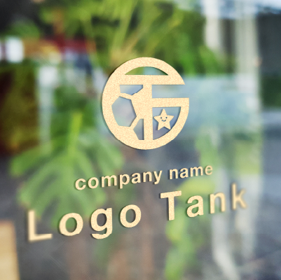 カッティングシート作成 | サッカーボール・アルファベットと小さな星と笑顔を重ねたロゴ