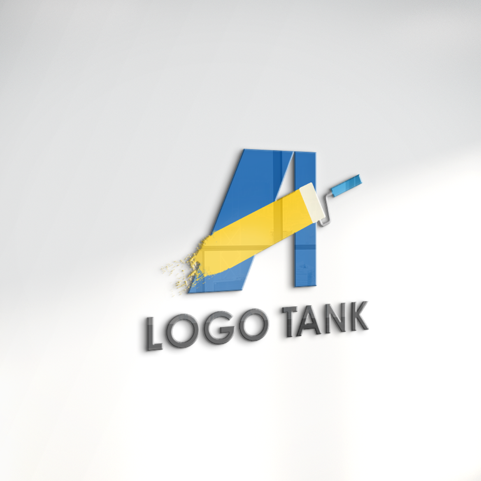 ペンキローラーのAのロゴ A / アルファベット / ペンキ / 塗装 / ローラー / ブルー / イエロー /,ロゴタンク,ロゴ,ロゴマーク,作成,制作