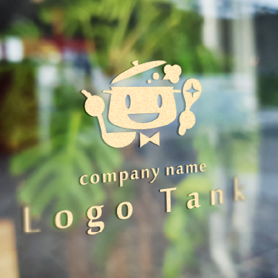 カッティングシート作成 | キッチングッズが集まって笑顔になる擬人的なロゴ