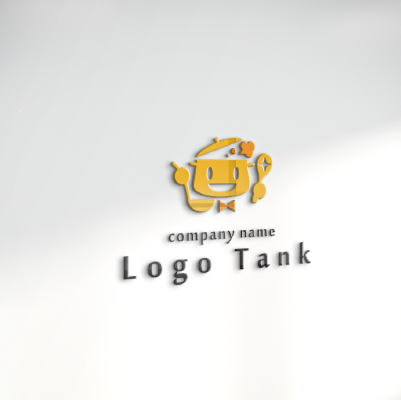 立体・カルプ看板作成 | キッチングッズが集まって笑顔になる擬人的なロゴ