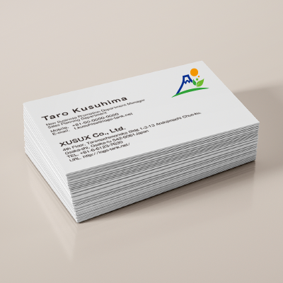 名刺・ショップカード 作成 | 富士山と太陽・葉っぱのロゴ