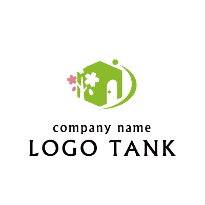 建物と桜の木をイメージしたロゴ