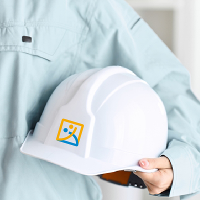 ヘルメット、ステッカー 作成 | 人と枠のロゴ