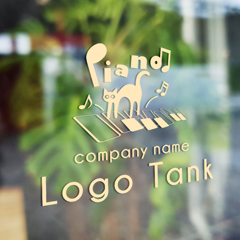 ピアノ教室のロゴ 猫/音符/鍵盤/ピアノ/モノクロ/ポップ/キュート/スクール/ショップ/ /,ロゴタンク,ロゴ,ロゴマーク,作成,制作