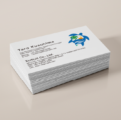 名刺・ショップカード作成 | 海ガメ・ヤシの木・水平線に沈む夕陽をイメージしたロゴ