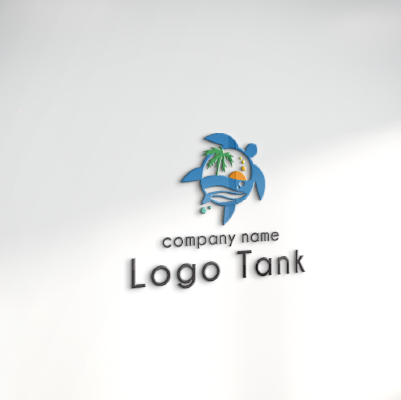 立体・カルプ看板作成 | 海ガメ・ヤシの木・水平線に沈む夕陽をイメージしたロゴ