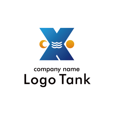 X字に太陽と月を両側のロゴ