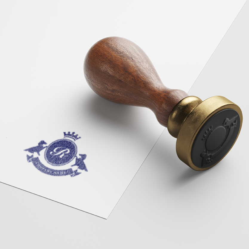 犬のシルエットがエレガントな印象のエンブレムロゴ