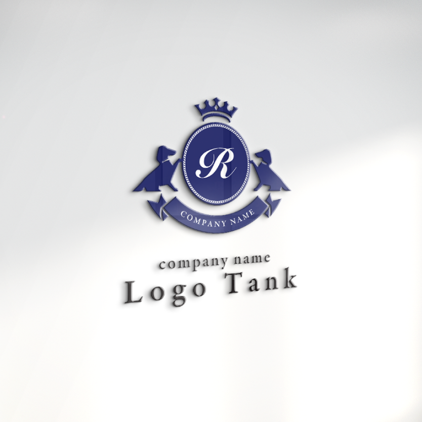 犬のシルエットがエレガントな印象のエンブレムロゴ エンブレム / 盾 / エレガント / 犬 / ダックスフント / 動物 / DOG / elegant / 上質 / 王冠 / サロン / トリミング / ドッグカフェ / カフェ /,ロゴタンク,ロゴ,ロゴマーク,作成,制作