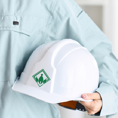 ヘルメット、ステッカー 作成 | 葉っぱと人のロゴ