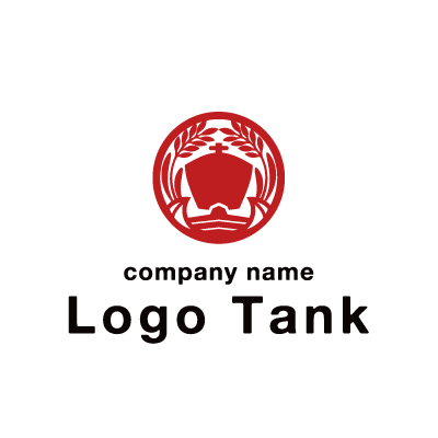 海と船・稲穂をモチーフに輸送をイメージした家紋風のロゴ