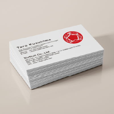 名刺・ショップカード作成 | 海と船・稲穂をモチーフに輸送をイメージした家紋風のロゴ