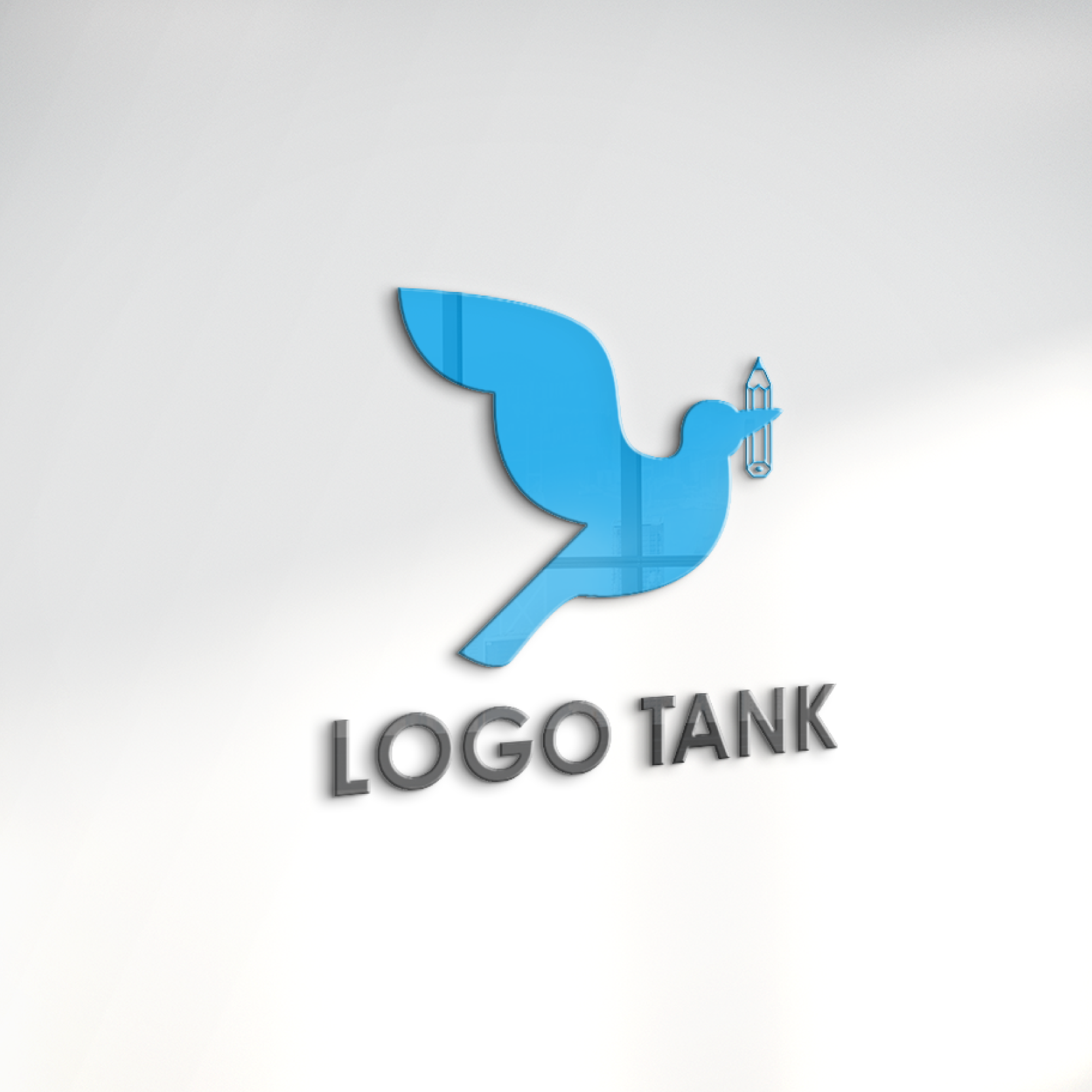 青い鳥と鉛筆のロゴ 鳥 / 鉛筆 / 勉強 / 飛翔 / 上昇 / 幸運 / 青 /,ロゴタンク,ロゴ,ロゴマーク,作成,制作