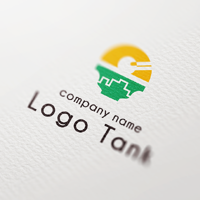 大盛りのご飯、太陽とオフィス街をイメージしたロゴ