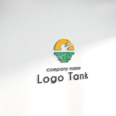 立体・カルプ看板作成 | 大盛りのご飯、太陽とオフィス街をイメージしたロゴ