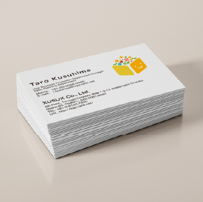 名刺・ショップカード作成 | おもちゃ箱と笑顔をモチーフにしたロゴ