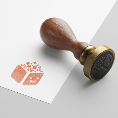 ゴム印・スタンプ作成 | おもちゃ箱と笑顔をモチーフにしたロゴ