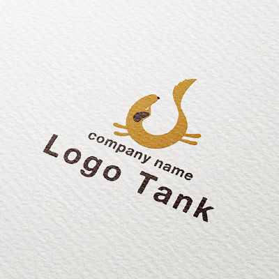 よろこんで飛び跳ねている犬のロゴ