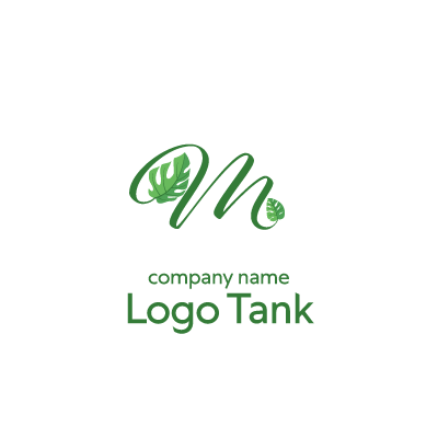 Mとモンステラの葉を組み合わせたロゴ