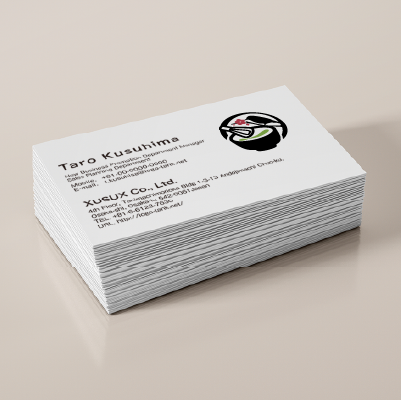 名刺・ショップカード作成 | アルファベットのOと抹茶、梅の花と小鳥をイメージしたロゴ