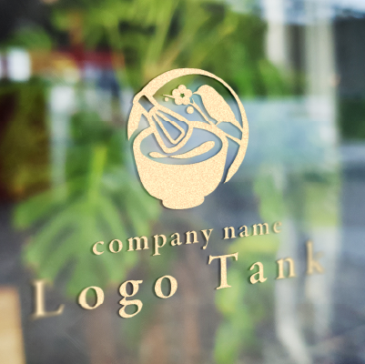 カッティングシート作成 | アルファベットのOと抹茶、梅の花と小鳥をイメージしたロゴ