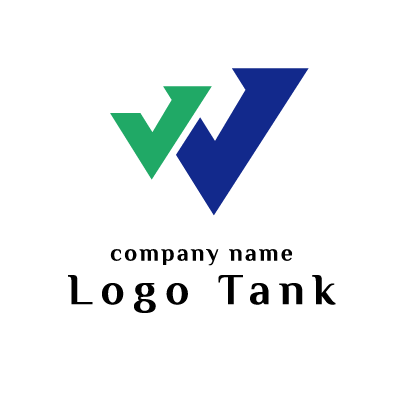  ダブルガッツから生まれる「W」 W/Ⅴ/ダブル/ガッツポーズ/成功/右肩上がり/気合/躍動感/明るい/前向き/青/緑/シンプル/クール/ /,ロゴタンク,ロゴ,ロゴマーク,作成,制作