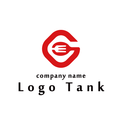 スプーンとフォークがアルファベットのGを描いたロゴ