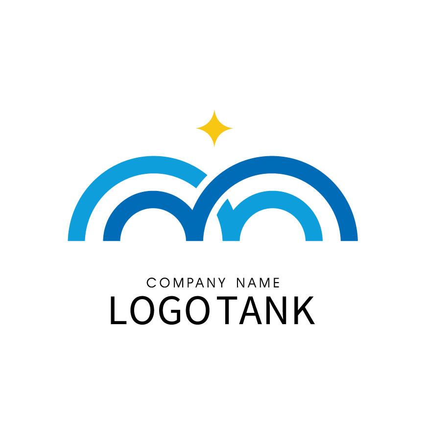 分割された半円と光のモチーフのロゴ